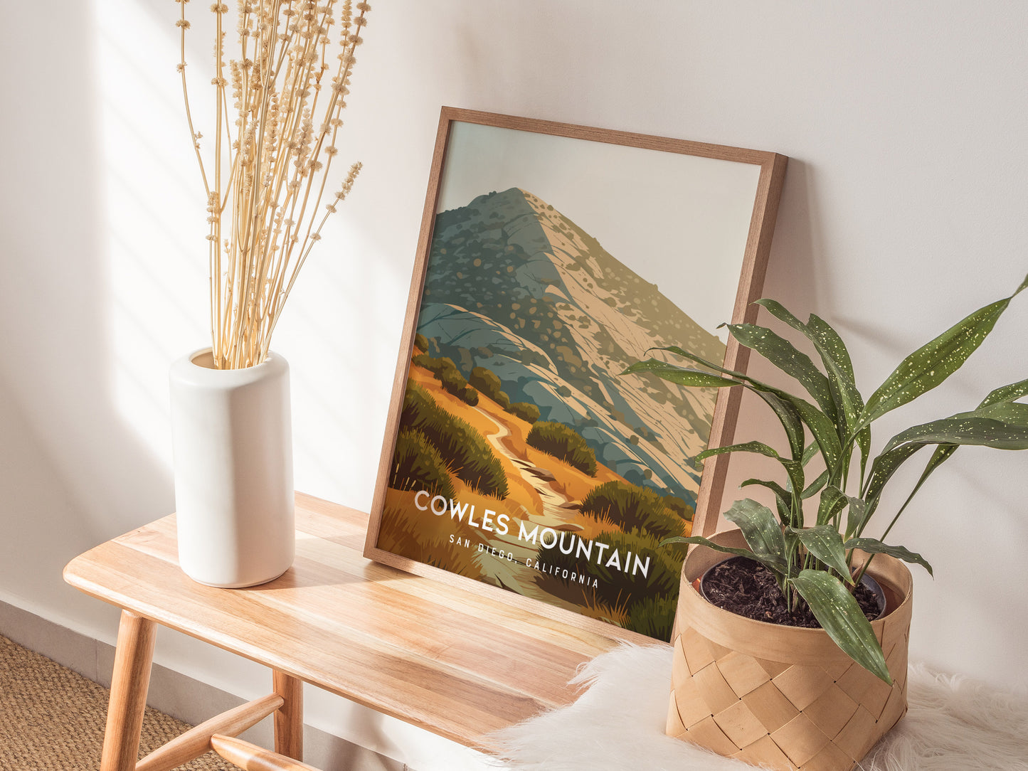 Cowles Mountain, San Diego Poster | Golden Summit Trail Panorama Wall Art — styled in a modern interior