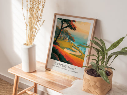 Cypress Point Matte Border Poster | Del Monte Forest, California Golfer Gift Framed or Unframed — styled in a modern interior