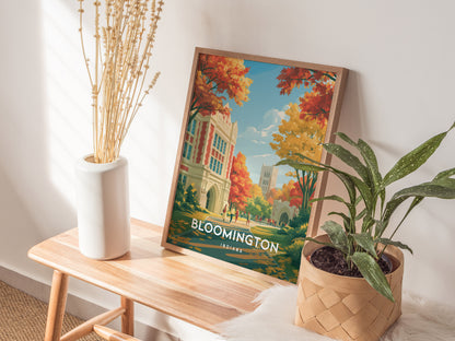 Bloomington, Indiana Poster | College Town Charm Travel Gift Wall Art — styled in a modern interior