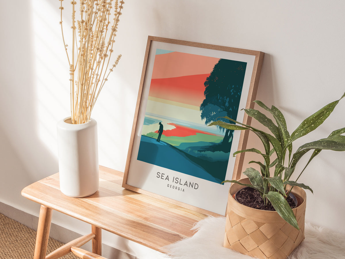Sea Island Matte Border Poster | Georgia Golf Course Print & Country Club Decor — styled in a modern interior