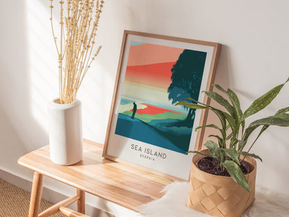 Sea Island Matte Border Poster | Georgia Golf Course Print & Country Club Decor — styled in a modern interior
