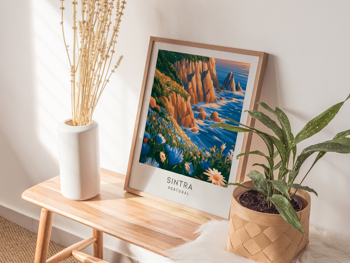 Sintra Matte Border Poster | Portugal Destination Print Travel Wall Art — styled in a modern interior