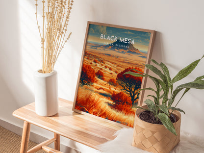 Black Mesa, Kenton, Oklahoma Poster | Western Prairie Adventure Wall Art — styled in a modern interior