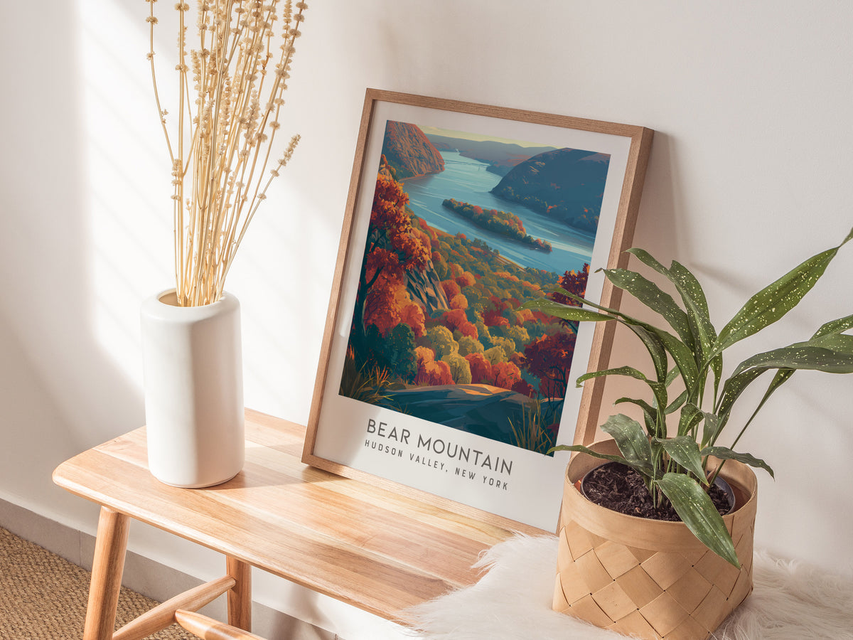 Bear Mountain Matte Border Poster | Hudson Valley, New York Destination Print — styled in a modern interior