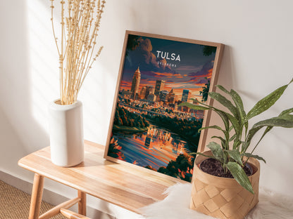 Tulsa, Oklahoma Poster | Route 66 Art Deco Skyline Wall Art — styled in a modern interior