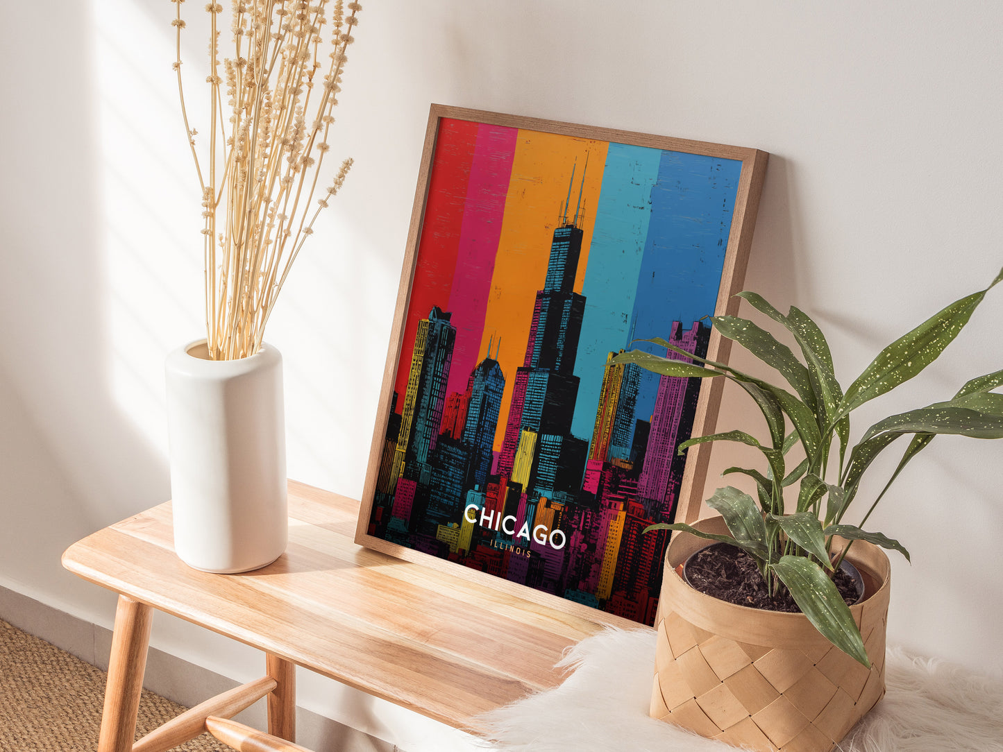 Chicago Skyline Pop Art Poster | Warhol Style Illinois Travel Print | Framed or Unframed