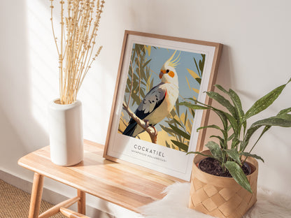 Cockatiel Parakeet Framed Poster | Parrot Bird Lover Modern Wall Art | Weero Cockatoo Australia Audubon Print Decor