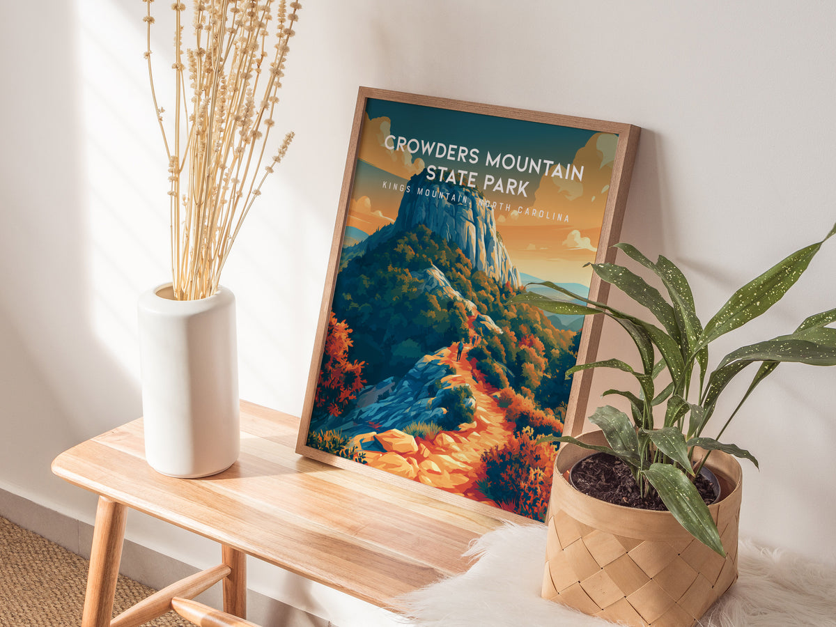 Crowders Mountain State Park, Kings Mountain, North Carolina Poster | Summit Trail Adventure Travel Wall Art — styled in a mo