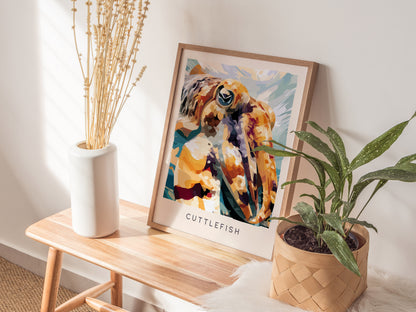 Cuttlefish Wildlife Poster | Vibrant Ocean Cephalopod Art Wall Art — styled in a modern interior