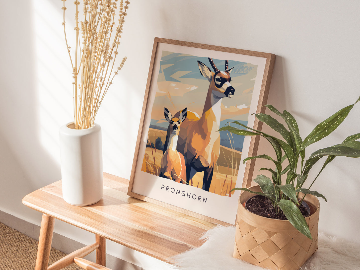 Pronghorn, Antilocapra americana Poster | Prairie Wildlife Wall Art — styled in a modern interior