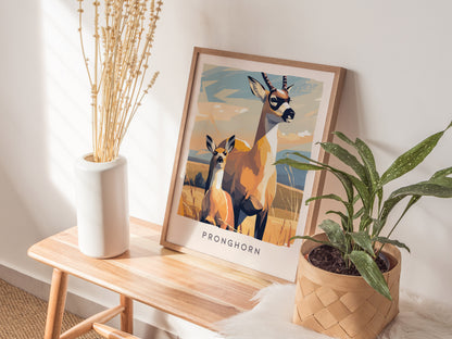 Pronghorn, Antilocapra americana Poster | Prairie Wildlife Wall Art — styled in a modern interior