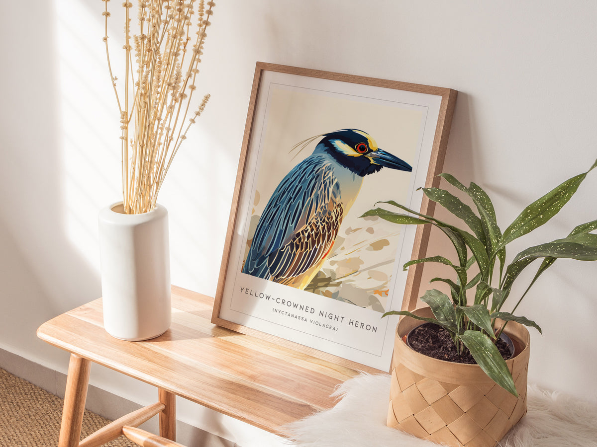 Yellow-crowned Night Heron, Nyctanassa violacea Poster | Elegant Wading Bird Wall Art — styled in a modern interior