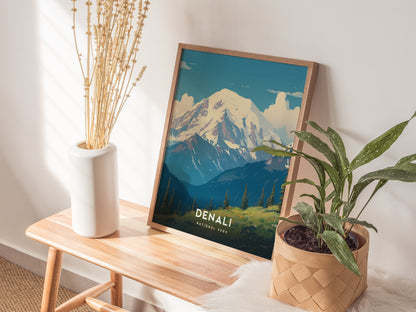 Denali National Park Poster | Alaska Hiker Print Wall Art | Framed or Unframed
