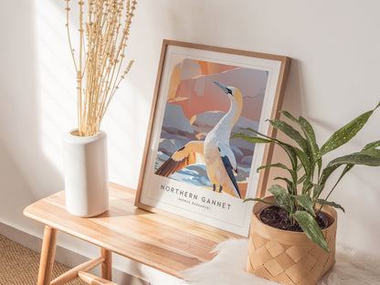 Northern Gannet, Morus bassanus Poster | Striking Seabird Wildlife Print Wall Art — styled in a modern interior