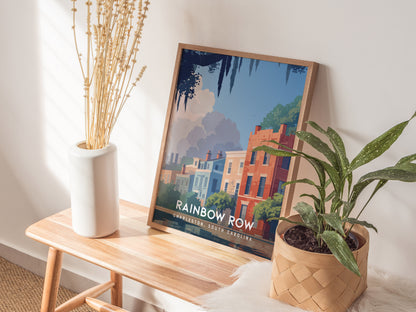 Rainbow Row, Charleston Poster | Colorful Historic Homes Coastal Wall Art — styled in a modern interior