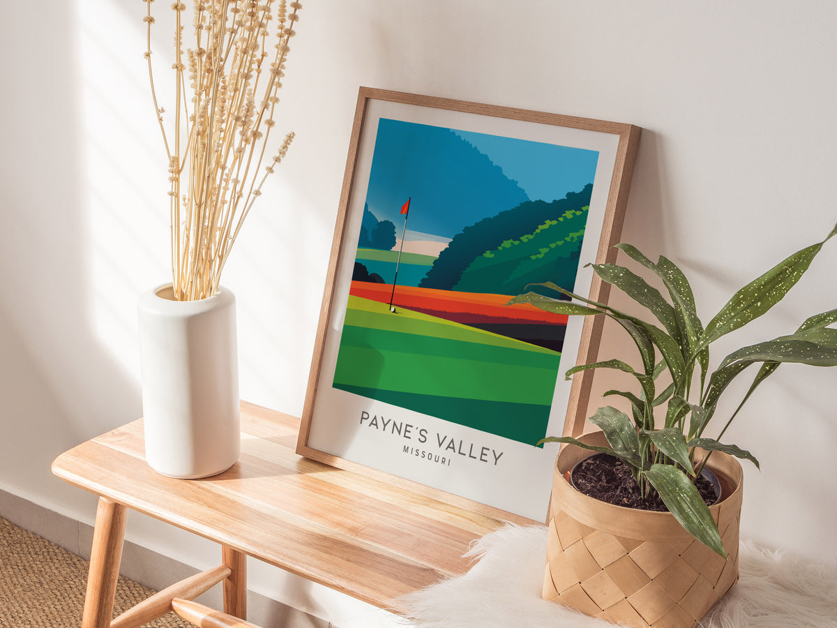 Payne's Valley Matte Border Poster | Missouri Golf Course Print & Country Club Decor — styled in a modern interior