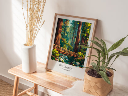 Big Basin Matte Border Poster | California Travel Wall Art Framed or Unframed — styled in a modern interior