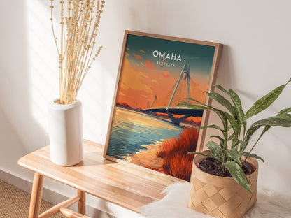 Omaha, Nebraska Poster | Heartland Skyline Destination Print Wall Art — styled in a modern interior