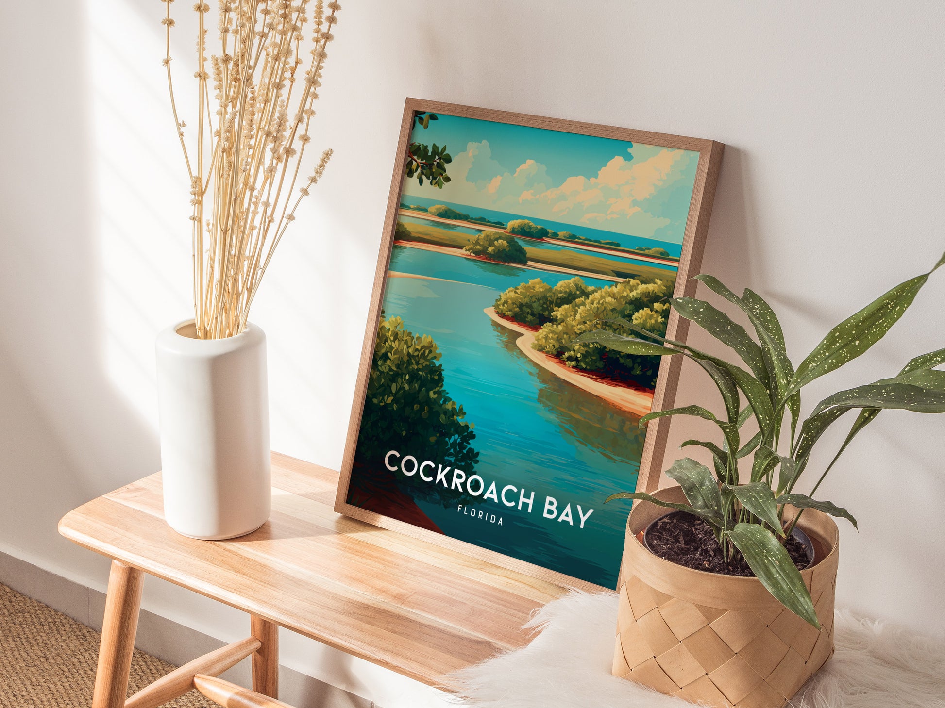 Cockroach Bay, Florida Poster | Mangrove Shores & Wading Birds Wall Art — styled in a modern interior
