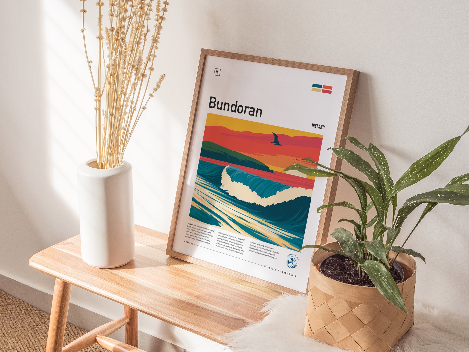 Bundoran, Ireland Poster | Wild Atlantic Surf Village Wall Art — styled in a modern interior
