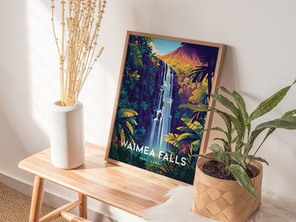 Waimea Falls Poster | Oahu North Shore Hawaii Art Waterfall Botanical