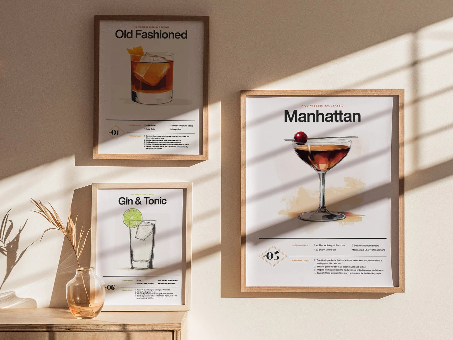 Manhattan Cocktail Framed Poster | Classic Whiskey and Vermouth Recipe Art | Minimalist Bar Decor | Manhattan Lover Gift | Home Bar Design