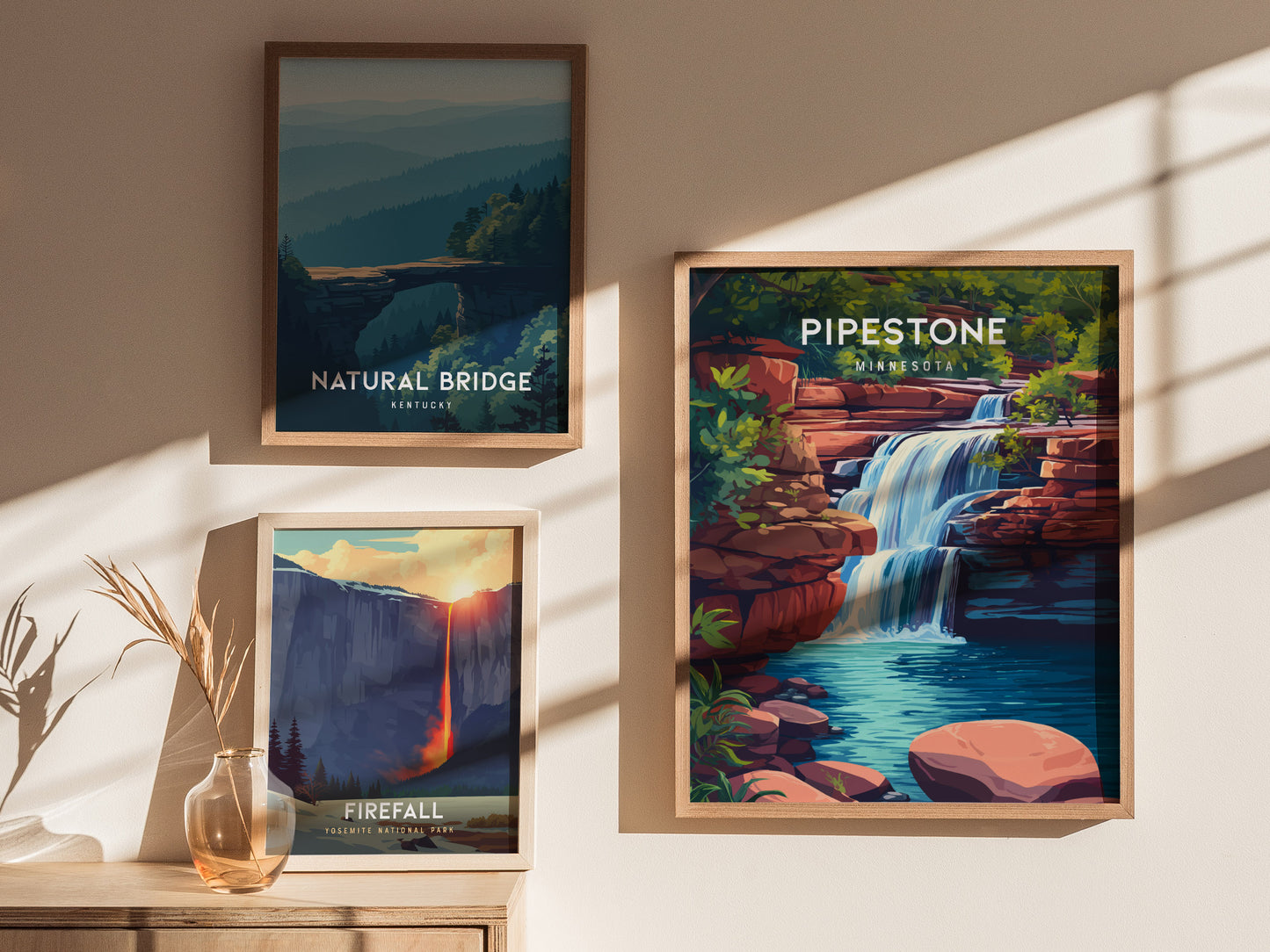 Pipestone, Minnesota Poster | Sacred Quarry & Prairie Sunset Wall Art — styled in a modern interior