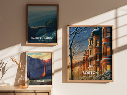 Boston, Massachusetts Poster | Harbor Skyline & Sailboats Wall Art — styled in a modern interior