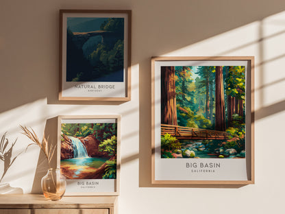 Big Basin Matte Border Poster | California Travel Wall Art Framed or Unframed — styled in a modern interior