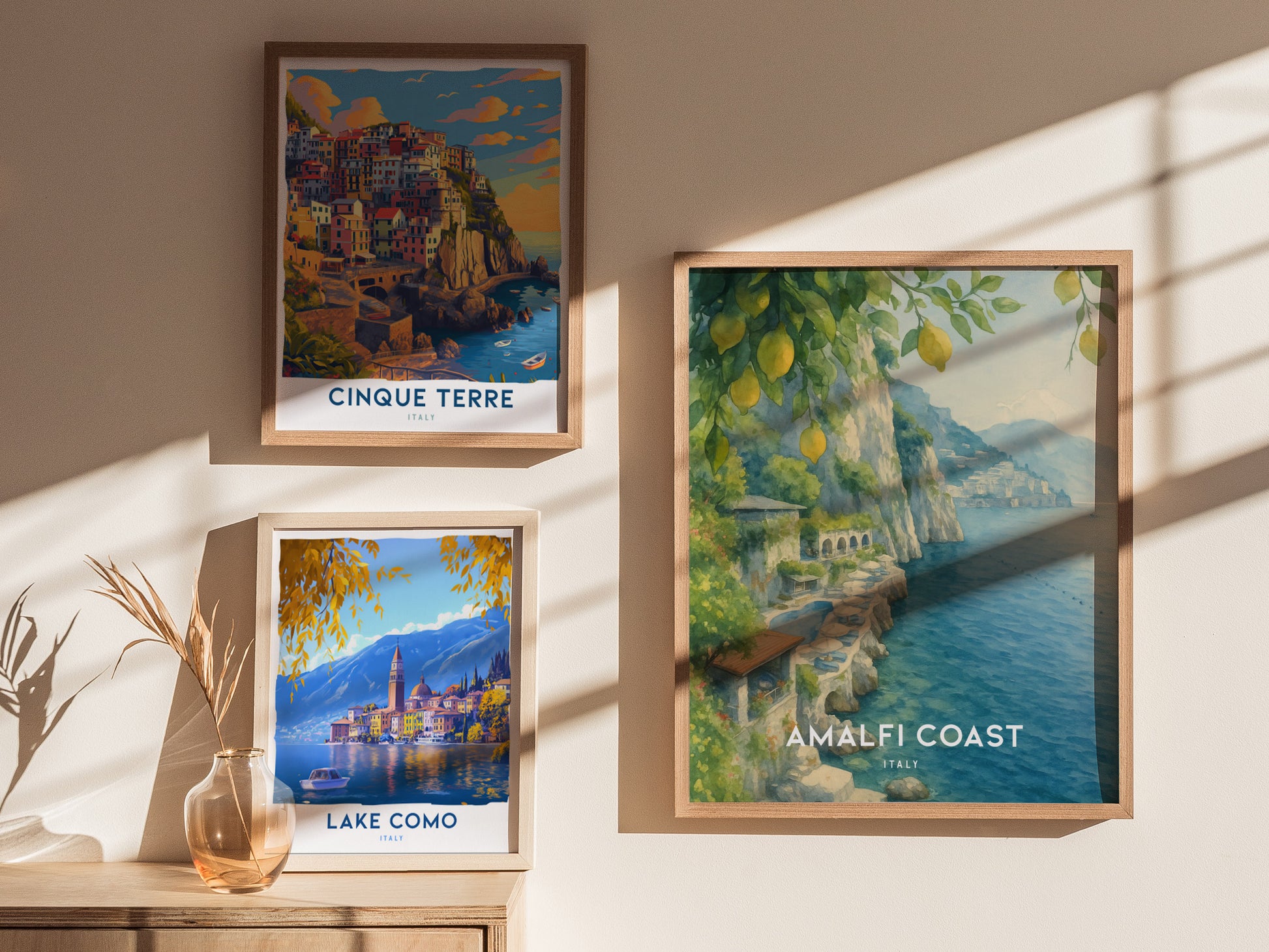 Amalfi Coast Italy Watercolor Travel Print | Hotel Santa Caterina Wall Art Poster | Framed or Unframed