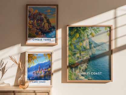 Amalfi Coast Italy Watercolor Travel Print | Hotel Santa Caterina Wall Art Poster | Framed or Unframed