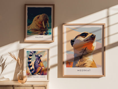 Meerkat, Suricata suricatta Poster | Bold Safari Wildlife Wall Art — styled in a modern interior