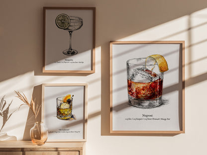 Negroni Poster | Vintage Cocktail Scientific Illustration Wall Art — styled in a modern interior