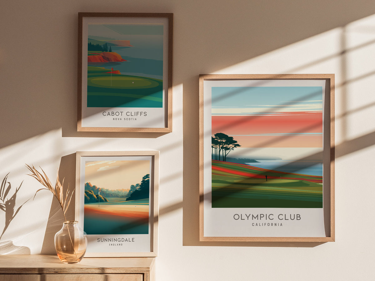 Olympic Club Matte Border Poster | California Golf Course Print & Country Club Decor — styled in a modern interior
