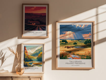 Tallgrass Prairie Preserve Matte Border Poster | Oklahoma Destination Print Travel Wall Art — styled in a modern interior