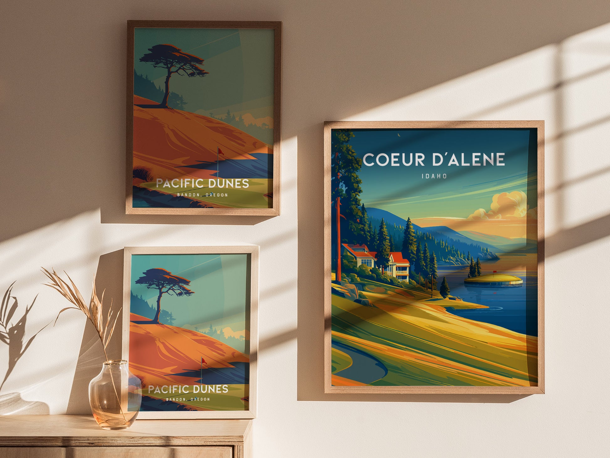 Coeur d'Alene Resort, Idaho Poster | Lakeside Golf Course Scenic Wall Art — styled in a modern interior