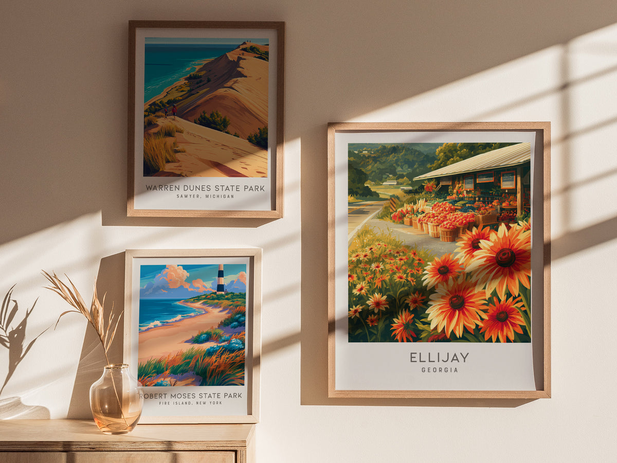 Ellijay Matte Border Poster | Georgia Travel Gift Vacation Wall Art — styled in a modern interior