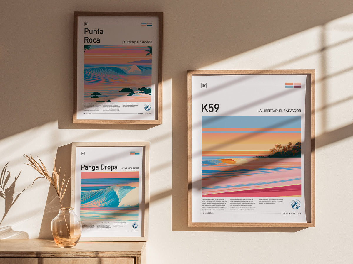 K59, La Libertad, El Salvador Poster | Tropical Surf Wall Art — styled in a modern interior
