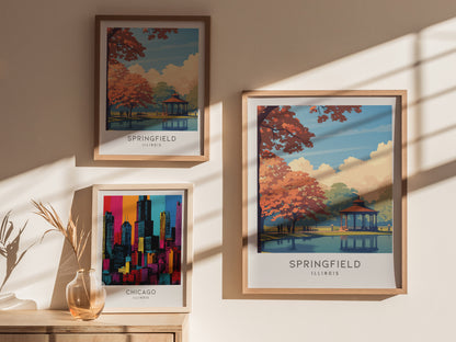 Springfield Matte Border Poster | Illinois Travel Wall Art — styled in a modern interior