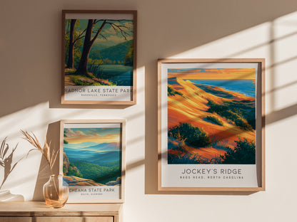 Jockey's Ridge Matte Border Poster | Nags Head, North Carolina Coastal Beach Decor — styled in a modern interior