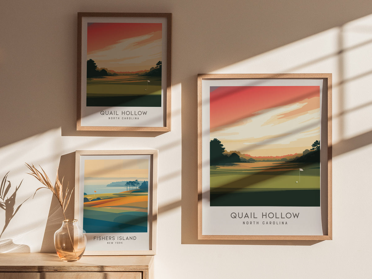 Quail Hollow Matte Border Poster | North Carolina Golf Course Print & Country Club Decor — styled in a modern interior