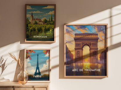 Arc de Triomphe Poster | Paris France Landmark Travel Print Wall Art | Framed of Unframed