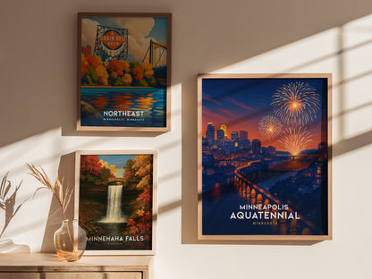 Minneapolis Aquatennial Poster | Stone Arch Bridge Fireworks Art