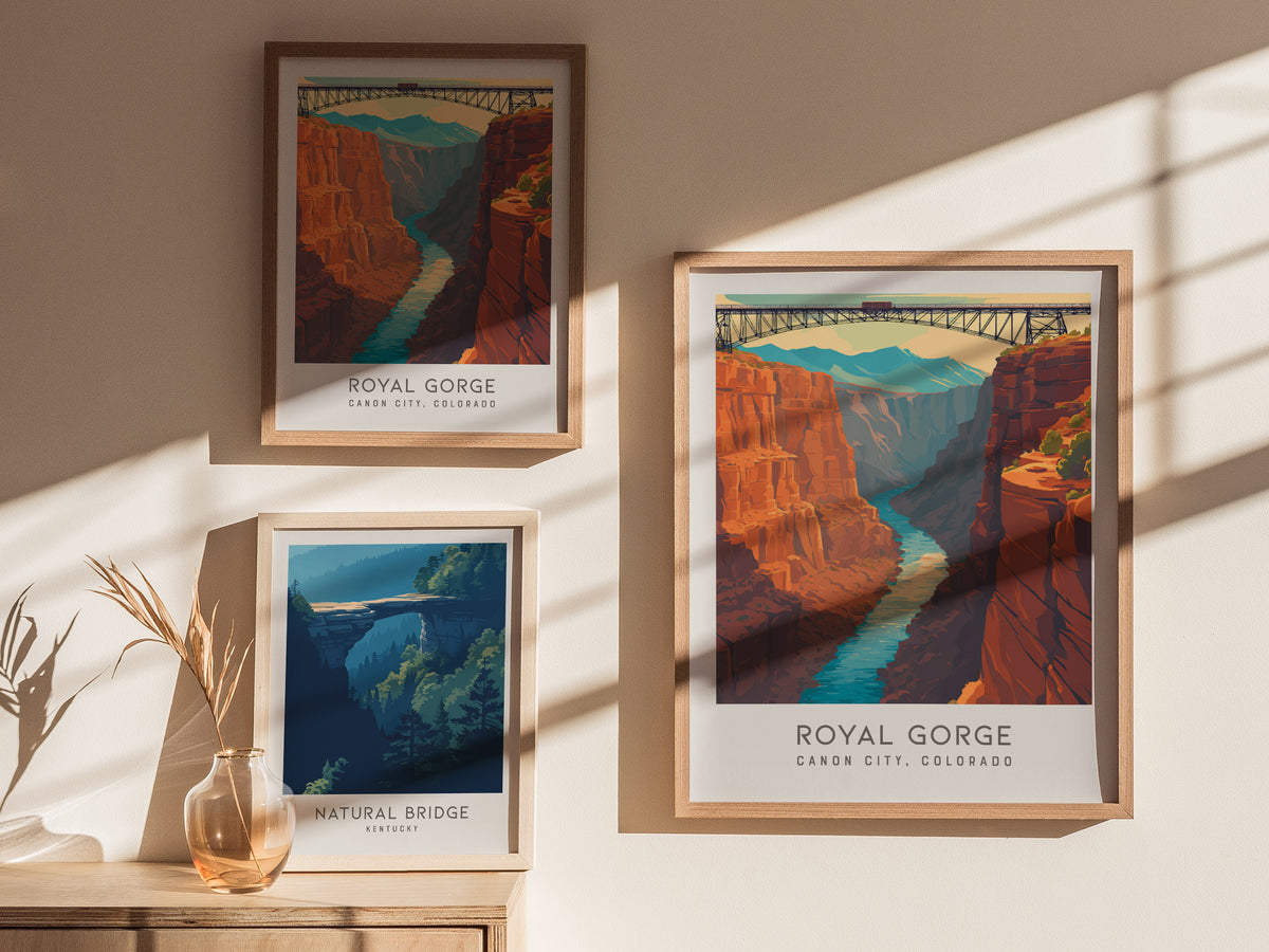 Royal Gorge Matte Border Poster | Canon City, Colorado Travel Wall Art — styled in a modern interior