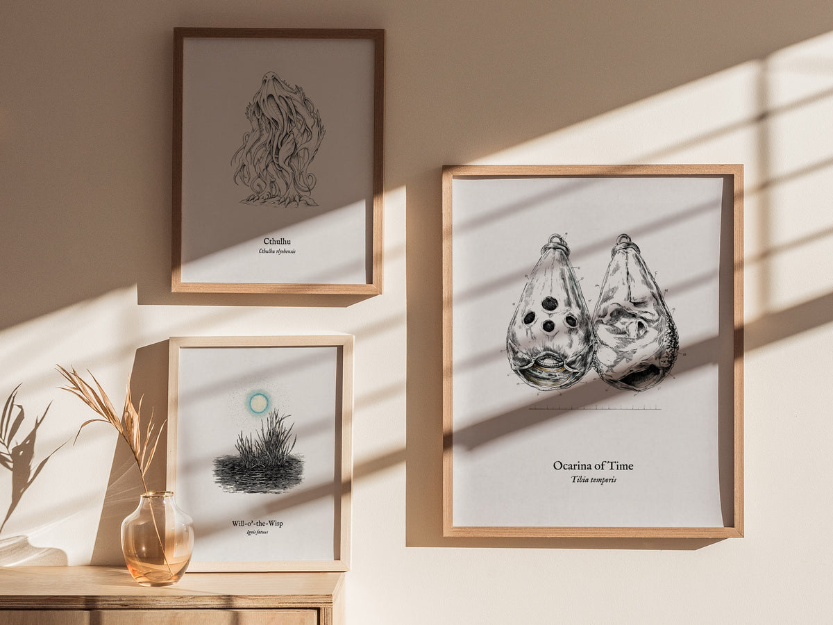 Ocarina of Time Poster | Tibia temporis Vintage Pen and Ink Print Scientific Illustration Wall Art — styled in a modern inter