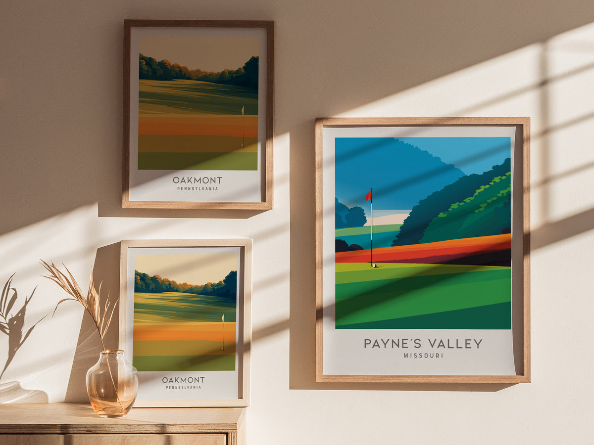 Payne's Valley Matte Border Poster | Missouri Golf Course Print & Country Club Decor — styled in a modern interior