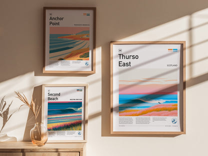 Thurso East, Scotland Poster | Rugged Surf Break Coastal Poster Wall Art — styled in a modern interior