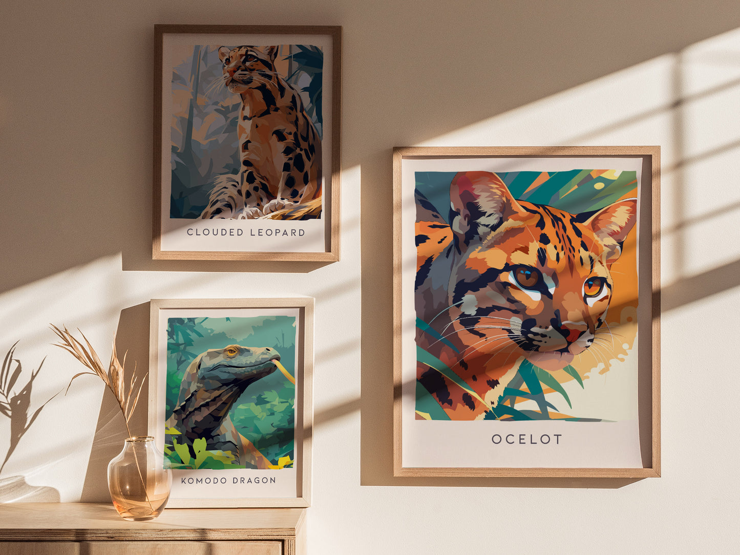 Ocelot, Leopardus Pardalis Poster | Wild Jungle Cat Nature Poster Wall Art — styled in a modern interior