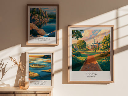 Peoria Matte Border Poster | Illinois Destination Print Travel Wall Art — styled in a modern interior