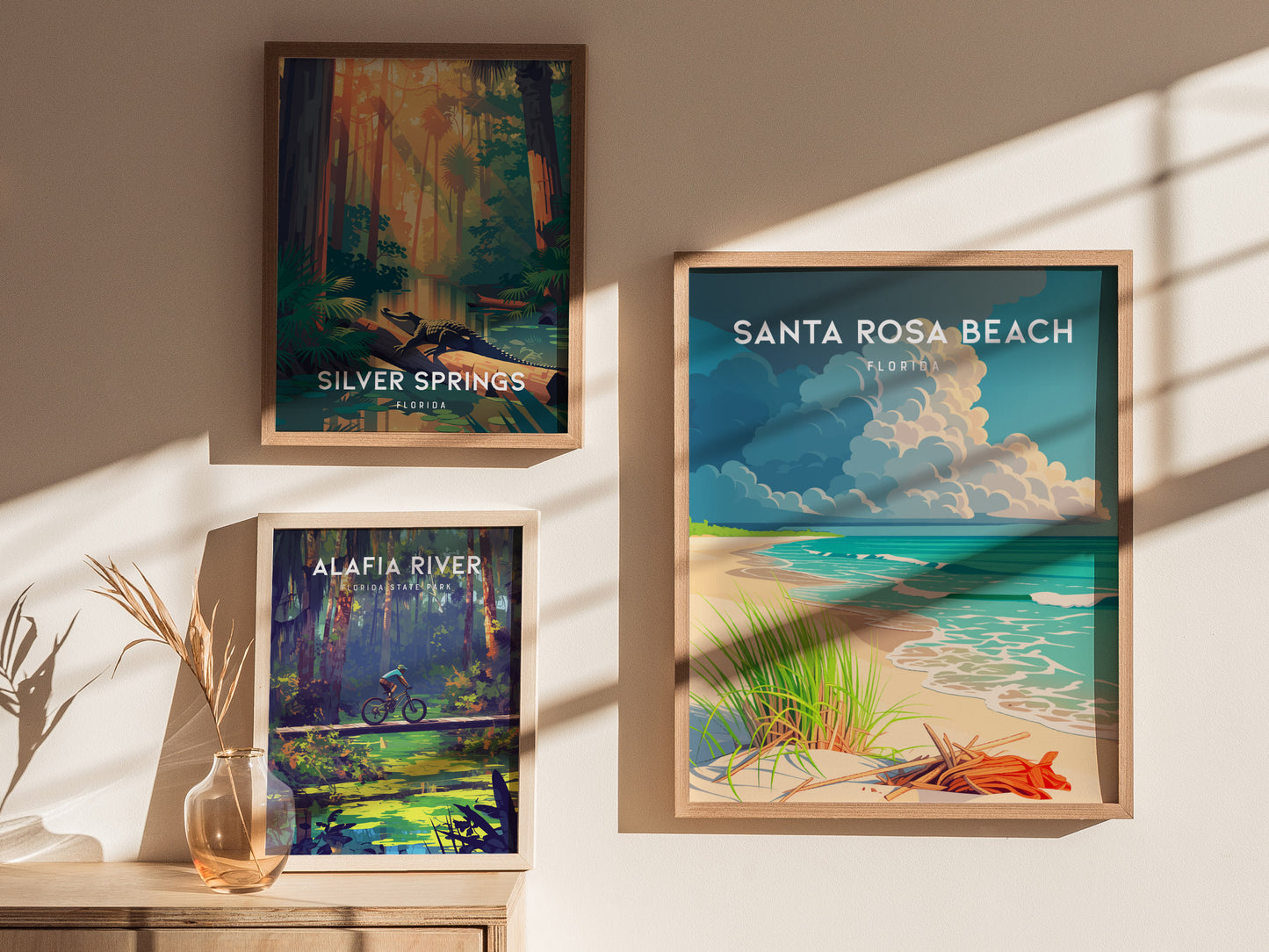 Santa Rosa Beach, Florida Poster | Sugar-White Sands & Dunes Wall Art — styled in a modern interior